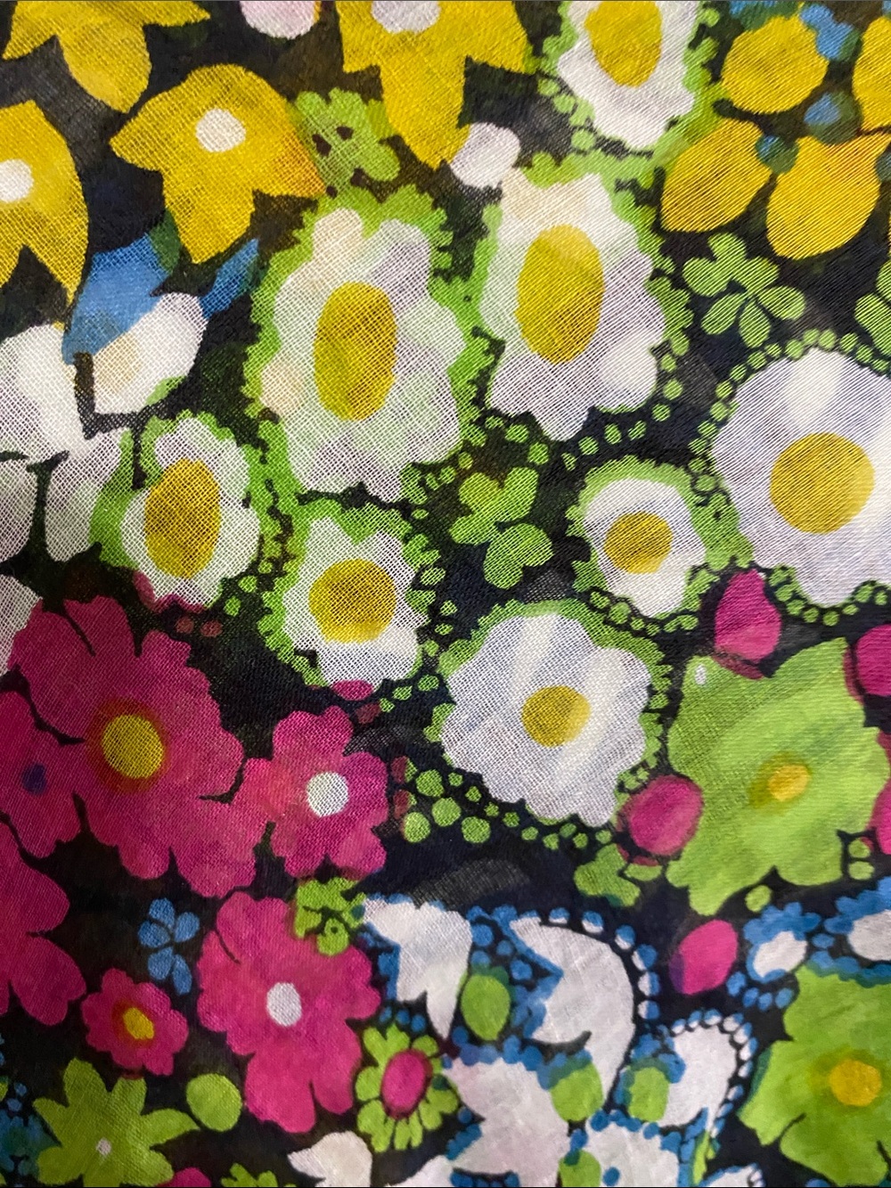 Large 36 Inch Square Cotton Floral Scarf with Fringe - Picture 4 of 6